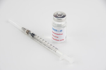 Medical syringe with vaccine for COVID - 19 Coronavirus