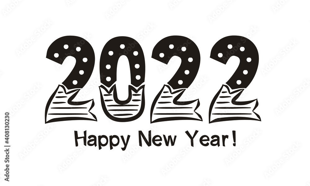 Fototapete happy new year 2022. lettering of hand-drawn numbers on a white background. 2022 calendar heading. v