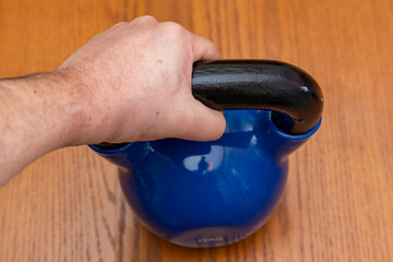 kettlebells on gym. Close up. Sports kettlebell in the gym, top view