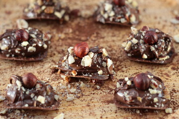 Dessert with chocolate cream and hazelnuts
