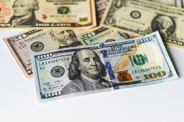 Paper money. Dollars of different denominations.