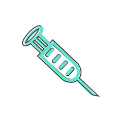 Medical syringe vector icon on cartoon style on white isolated background.