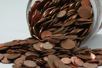 Glass jar full of euro centimeter coins