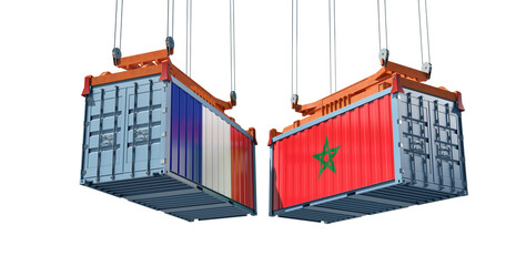 Freight containers with France and Morocco flag. 3D Rendering 