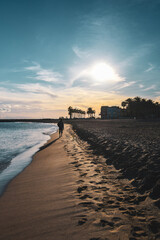 Obraz premium Sunset at the sandy beach in Villajoyosa in Costa Blanca Spain near Benidorm