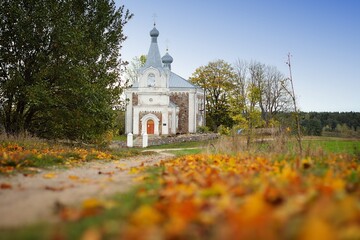 church in autumn