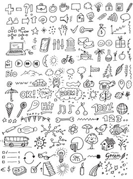Different doodles hand drawn vector icons