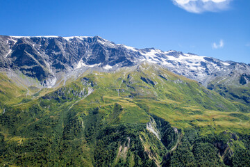 Alpine glaciers and mountains landscape in French alps.