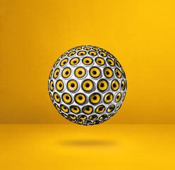 Speakers sphere on a yellow studio background