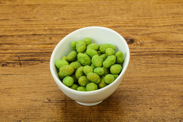 Spicy wasabi peanuts in the bowl