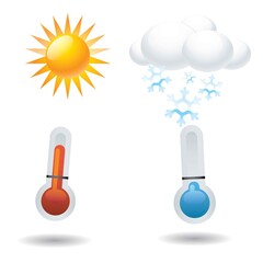 Two thermometers, sun and snowflake
