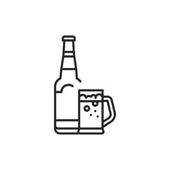 Beer bottle and glass color line icon. Alcoholic beverages.