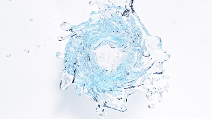 Splashes of water in the form of a swirling vortex, isolated on white background