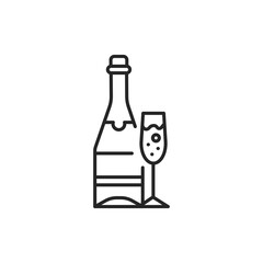  hampagne bottle and glass color line icon. Alcoholic beverages.