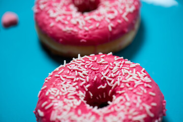 Pink donuts on the pastel plate
