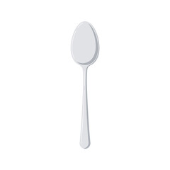Metal spoon icon isolated on white background. Cutlery flat design element - tablespoon. Top view silver tableware. Vector cartoon style kitchenware illustration.