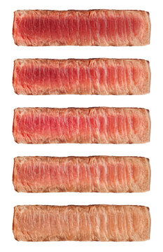 Slice of steak, frying degrees, isolated on white background, clipping path, full depth of field