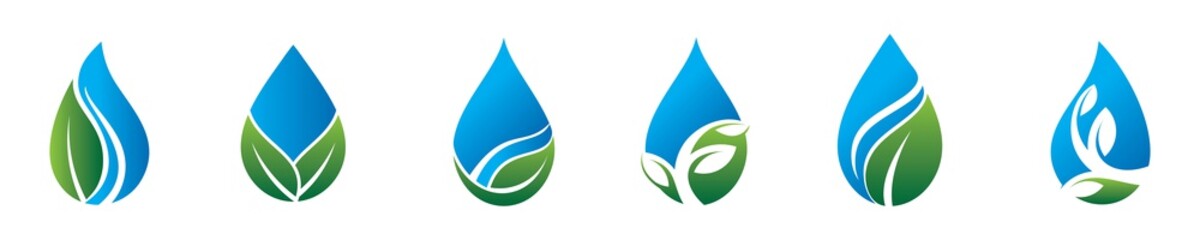 Water drop icon with leaf, Clean Logo, eco natural aqua Blue green Logo Designs Concept, vector illustration