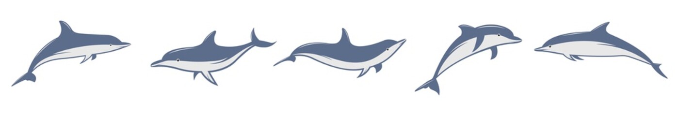 Dolphin fish animal vector icon illustration, Cute dolphins set, dolphin jumping isolated on white background