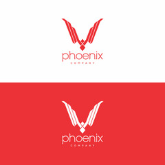 Stylish abstract phoenix logo sign template on red and white background.