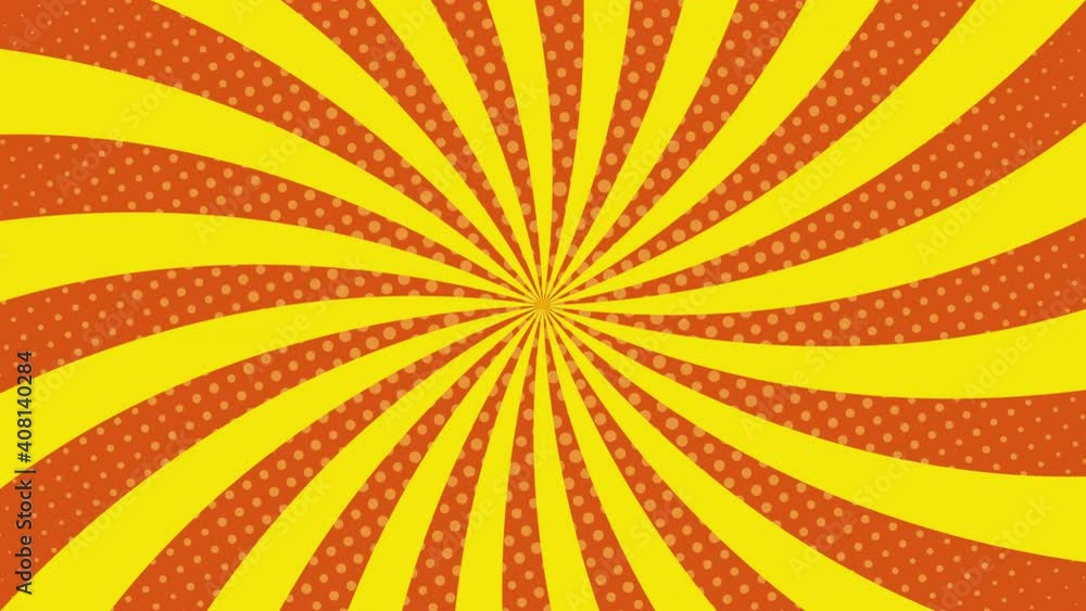 Aufkleber yellow curved rays and halftone dots on an orange background. seamless motion graphic loop animation