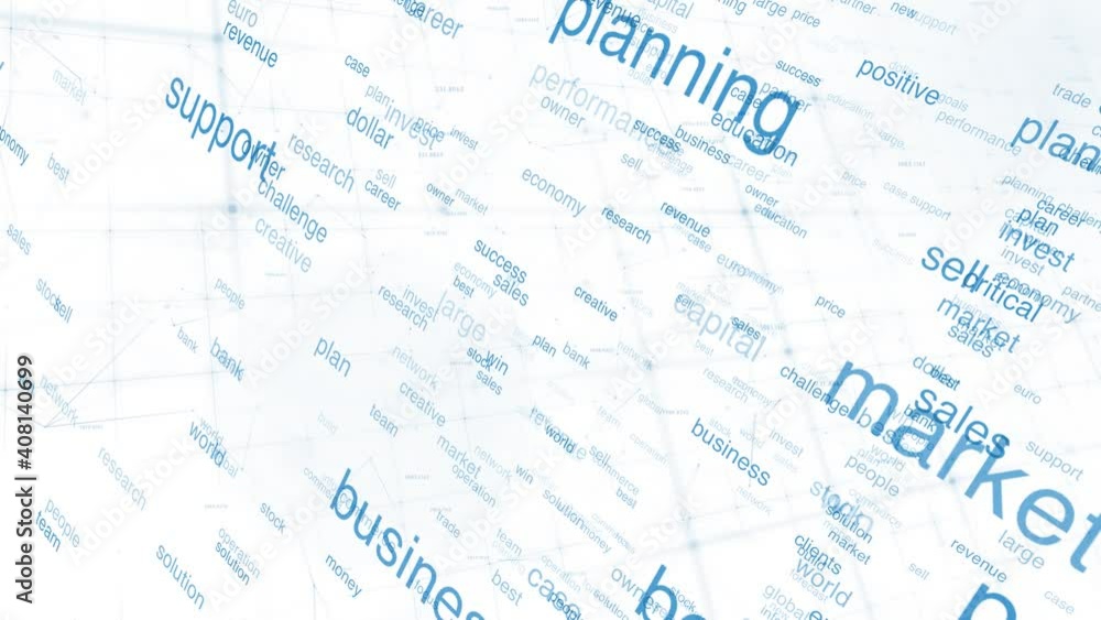 Poster conceptual business words motion with artistic lines and dots movement on network background. isolat