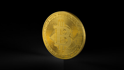 Bitcoin - Cryptocurrency Coin on Black Background. 3D Rendering Stock İmage.