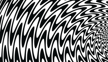 Wave design black and white. Digital image with a psychedelic stripes. Argent base for website, print, basis for banners, wallpapers, business cards, brochure, banner. Line art optical
