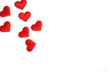 Red hearts on top left corner of white background - Valentines Day Concept. Copy Space, Space for text.
