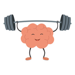 Strong powerful brain holding heavy barbell. Intelligence, mind, imagination, creativity, knowledge and education concept. Train your brain