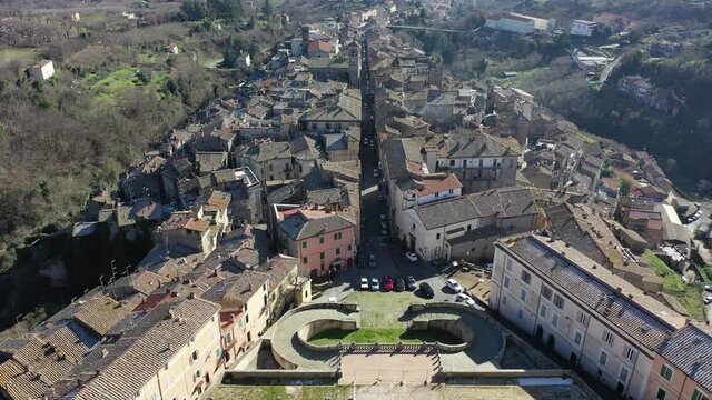 Panorama of the town of Caprarola in the province of Viterbo - Italy
Aerial view in 4k, of the town of Caparola