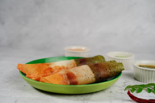Indian flag color food - tri color dosa for Republic Independence day, selective focus