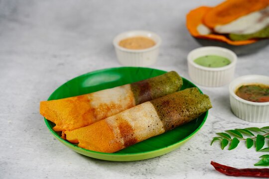 Indian flag color food - tri color dosa for Republic Independence day, selective focus