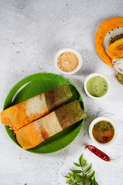 Indian flag color food - tri color dosa for Republic Independence day, selective focus