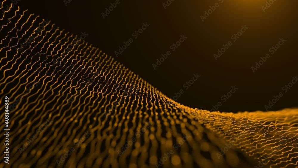 Aufkleber orange wavy motion graphic background with camera movement. abstract digital field with random parti