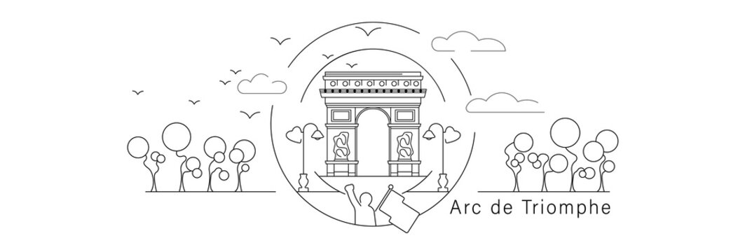Arc de Triomphe black line vector illustration isolated on white background
