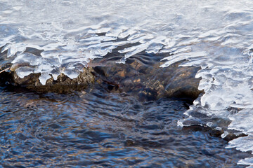 Waterfall and ice in winter stream