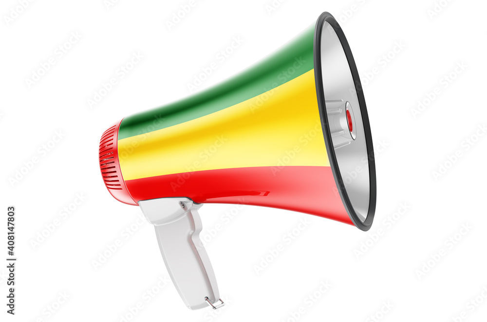Poster megaphone with rastafarian flag, 3d rendering
