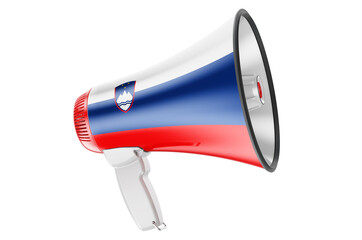 Megaphone with Slovenian flag, 3D rendering