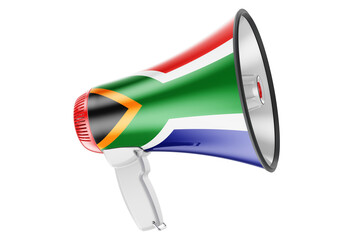 Megaphone with South African flag, 3D rendering