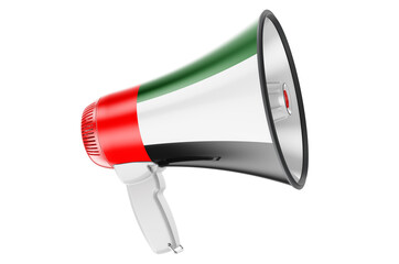 Megaphone with the UAE flag, 3D rendering