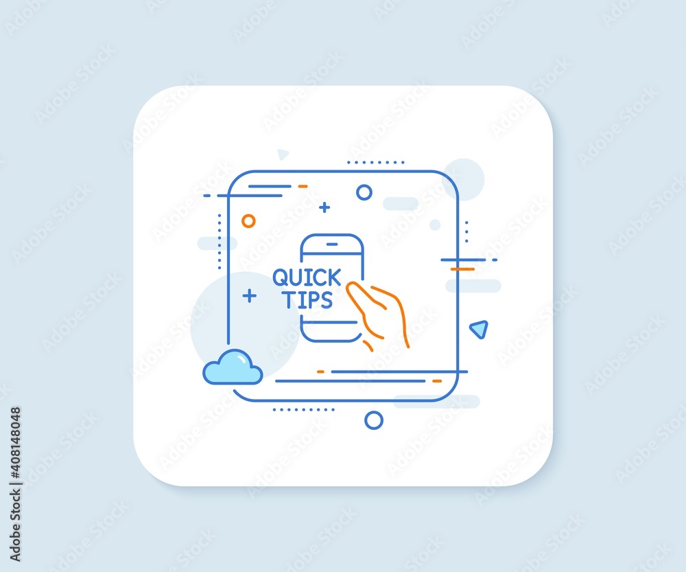 Poster quick tips on phone line icon. abstract square vector button. helpful tricks sign. internet tutorial