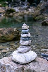 Stone Cairns Pebbles Stack Lake Outdoor Meditation Balance