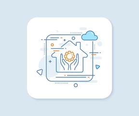 Employee hands line icon. Abstract vector button. Work gear sign. Development cogwheel symbol. Employee hand line icon. Home concept badge. Vector