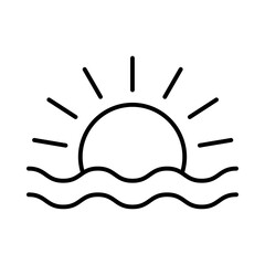 Sunset or sunrise icon on white background, vector illustration