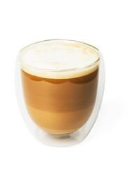 Cappuccino in a double walled glass  isolated on white background