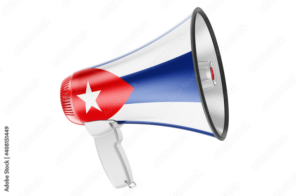 Poster megaphone with cuban flag, 3d rendering