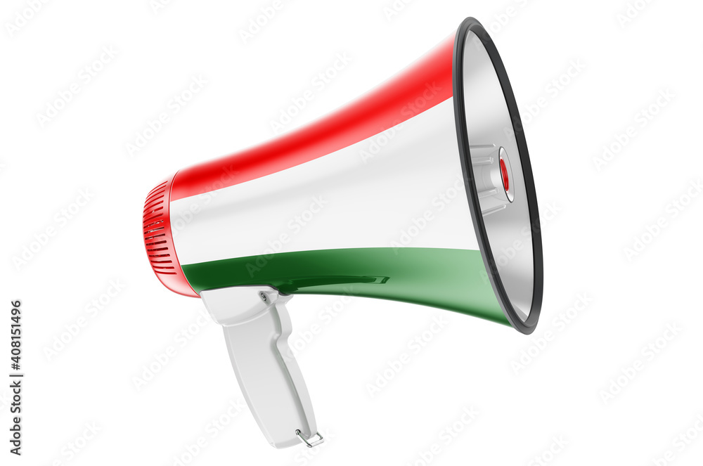 Poster megaphone with hungarian flag, 3d rendering