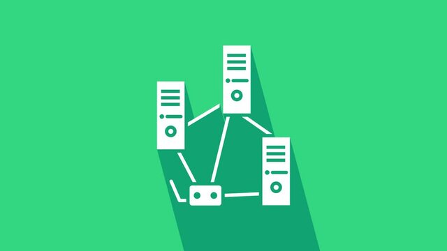 White Computer network icon isolated on green background. Laptop network. Internet connection. 4K Video motion graphic animation