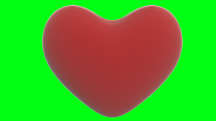 Red heart 3d render isolted on a green background